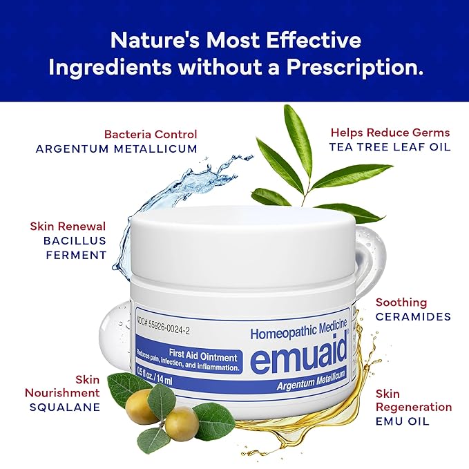 emuaid Ointment for Eczema and Psoriasis Relief, Reduces Itching, Pain, Swelling, Regular Strength Treatment for 100+ Skin Conditions, Steroid and Chemical-Free, Suitable for All Ages, 0.5oz