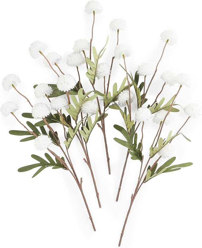 5pcs White Faux Silk Mums Artificial Flowers, Bulk Fake Small Mini Chrysanthemums with Stems for DIY Wedding Centerpieces Floral Arrangements Vase Fillers Home Decorations