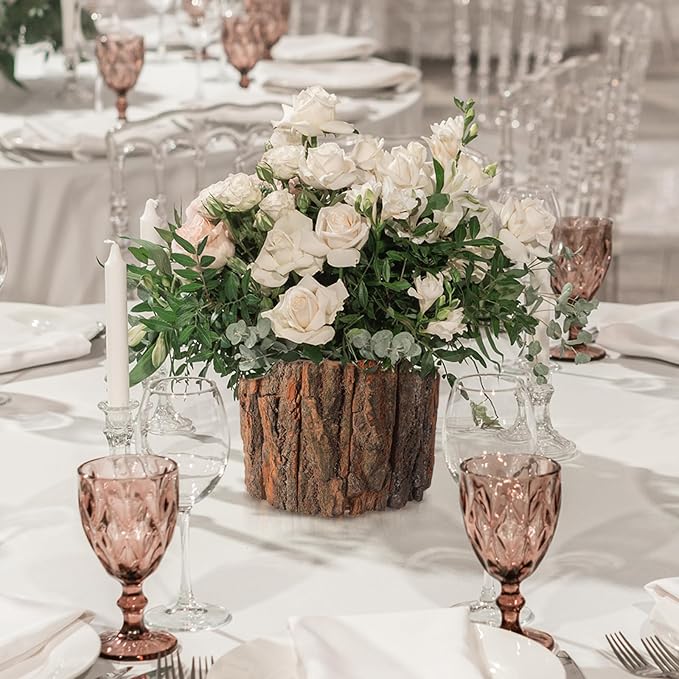 9 Pcs Wooden Vase for Centerpieces Wedding Flower Table Centerpieces Woodland Party Decor Rustic Farmhouse Bark Stump Buckets Vintage Planter Pots for Garden Baby Shower Window Home (Large)