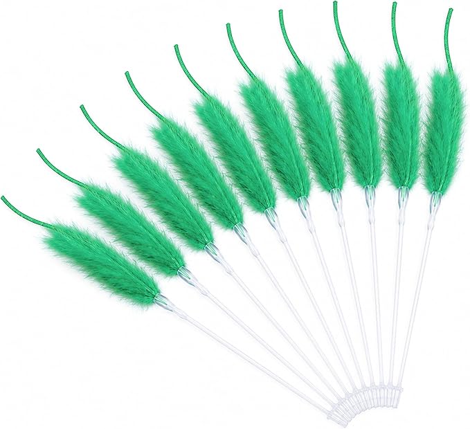 10 Pack Green Feather Cat Teaser Wand Refills Replacement Feather Attachments for Interactive Cat Wand Toy, Durable Spare Feather Accessories for Indoor Kittens Playing