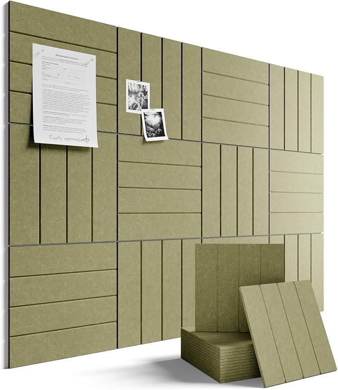 Fluxynara 48" x 36" Large Felt Bulletin Board, Olive Green | 12 Pack Cork Board Alternative with 60 Safe Adhesive Tabs, Felt Pin Boards for Wall Decor, Home, Office, Classroom, Dorm