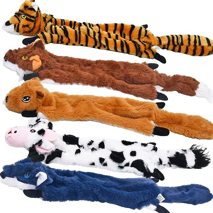 SHARLOVY Dog Squeaky Toys 5 Pack, Pet Crinkle Toy No Stuffing Animals Plush