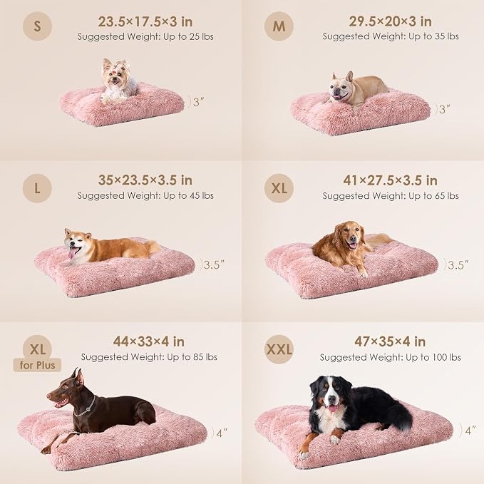 EHEYCIGA Fluffy Dog Crate Bed for Small Dogs, Plush Crate Pad, Pink | Calming Anti Anxiety Small Dog Bed, Washable Soft Warm Faux Fur Crate Mat with Non-Slip Bottom