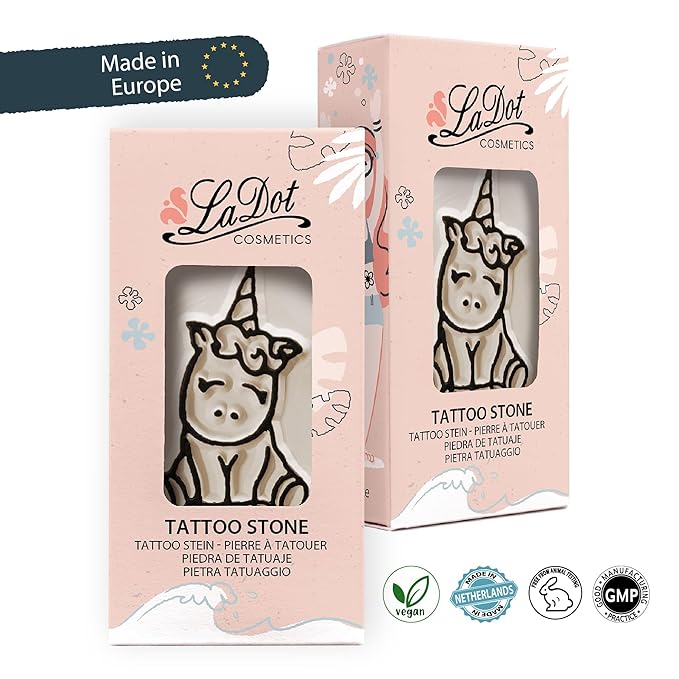 LaDot Temporary Tattoo Stamp– Easy-to-Use Reusable Ceramic Skin Stamp for Creating Custom Temporary Tattoos – Fun Body Art Tool for Parties, Events, and Festivals (Unicorn, Medium)