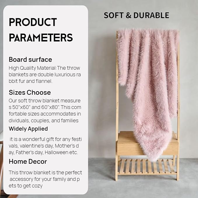 Luxury Fluffy Faux Fur Throw Blanket,Thick Fluffy Silky Fuzzy Cozy Blanket,Plush Blankets for Couch, Sofa, Chair, Bed-Pink,50x60 Inches