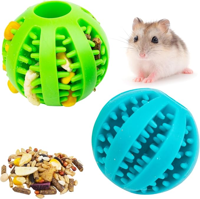 FlidRunest Hamster Foraging Ball Toy Puzzle, 2 PCS Hamster Treat Ball for Teething, Small Animals Slow Feeder, Food Hide Treat Dispensing Snuffle Game Interactive Toy for Guinea Pig, Rat
