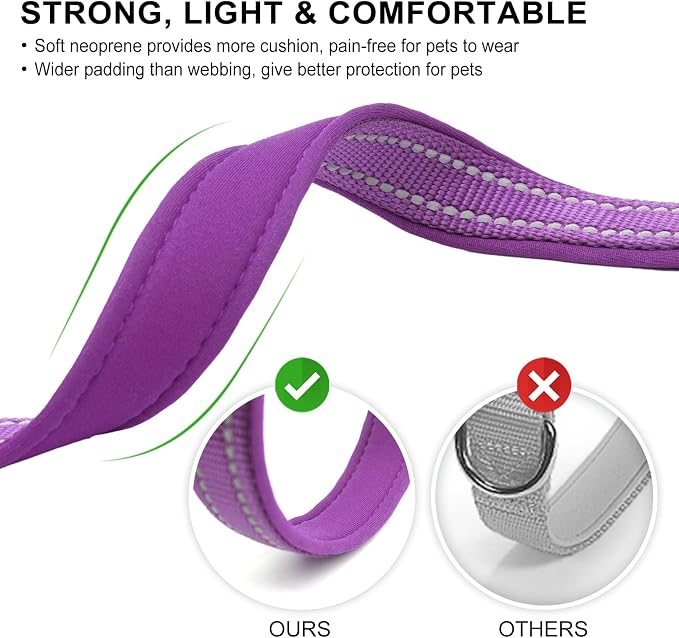 azuza Reflective Dog Collar, Neoprene Padded Large Dog Collar, Purple, L