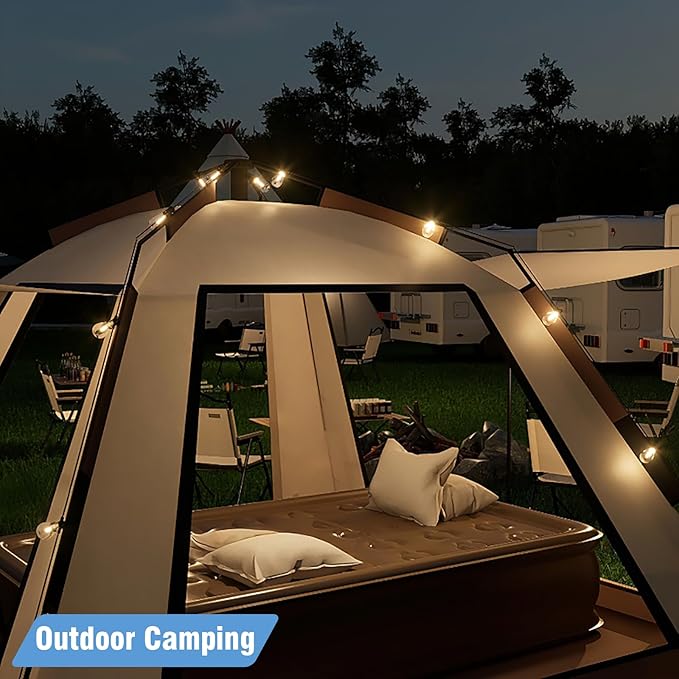LED Outdoor String Lights 100FT, Waterproof Patio Lights with 52 (50+2 Spare ST38 Shatterproof Replaceable Bulbs), Connectable Dimmable Outside Hanging Light for Porch Garden Deck Bistro Backyard