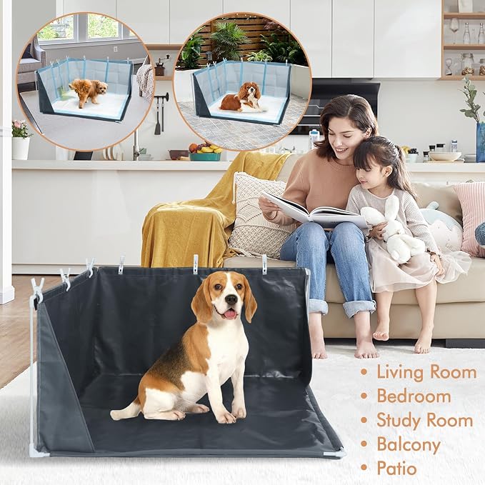 Dog Pee Pad Holder with High Walls with Pee Pads Clips | Waterproof Pee Pad Holder Foldable, Indoor Dog Potty Tray for Puppy & Large Dogs, Splash-Proof No Spill Pee Shield for Pets
