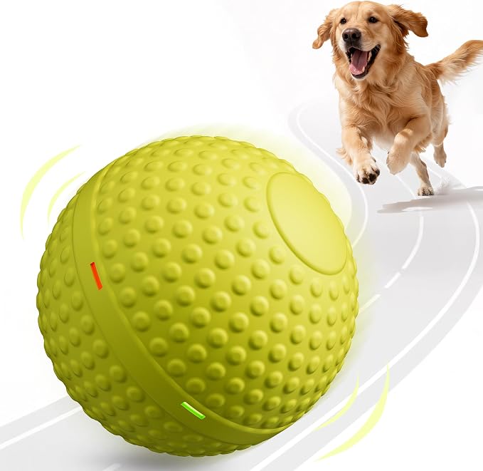 SNOYWEN Smart Interactive Dog Toy, Automatic Moving Bouncing Rolling Ball, Food-Grade Rubber Material IPX7 Waterproof Active Ball for Medium and Large Dogs (Yellow)
