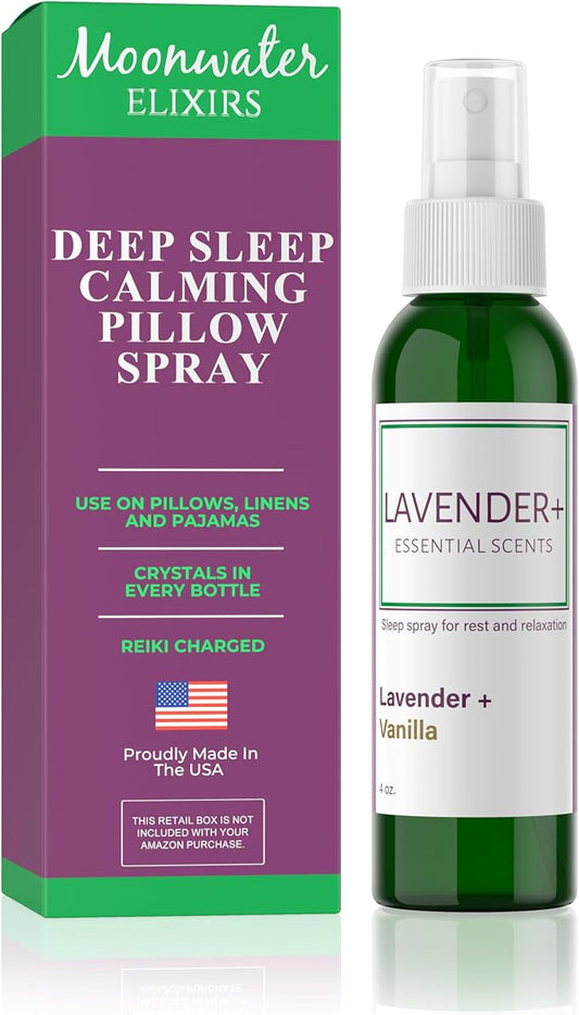 Lavender Sleep Spray for Pillows, Linens & Pajamas – Natural Calming Lavender & Vanilla Aromatherapy Mist with Amethyst & Reiki Energy. Deep Sleep + Bedtime Relaxation for Adults & Kids. 4 Ounce (1)