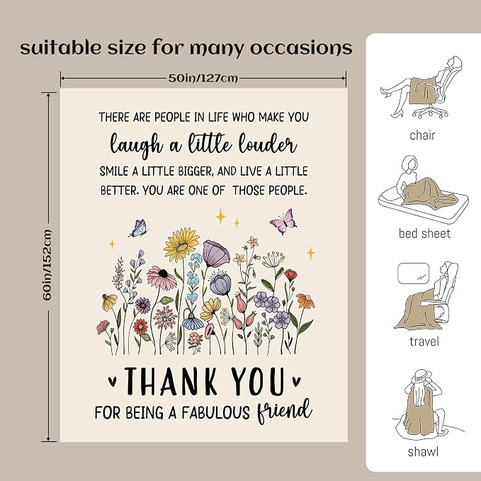 Friendship Gifts for Women, Best Friend Birthday Gifts for Women, Best Friends Blanket, Gifts for Best Friend Woman, Bestie Gift for Woman 60”x50” Inches
