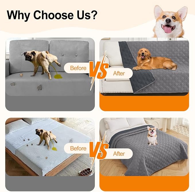 Smiry Reversible Waterproof Pet Couch Covers for Sofa | Washable Dog Couch Sofa Covers, Water Resistant Furniture Protector Slipcover, Geometric (30"x70", Grey/Dark Grey)