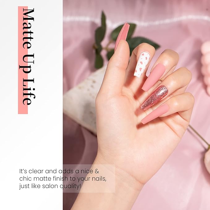 MAYCHAO Matte Top Coat, 15ML Gel No Wipe Matte Top Coat Soak Off Nail Lamp Gel Nail Polish Matte Finish Long Lasting for Home Nail DIY Manicure, 0.5 OZ