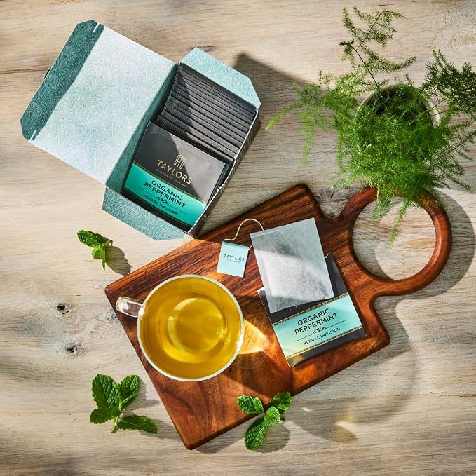 Taylors of Harrogate Organic Peppermint, Herbal Tea, Individually Wrapped Bags, 20 Count (Pack of 1), Clean, Pure and Refreshing, Caffeine-Free, Enjoy Hot or Iced, 20 Teabags