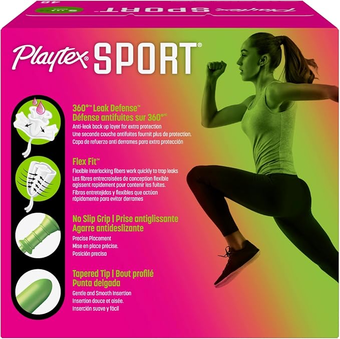Playtex Sport Tampons Super Absorbency, Fragrance-Free - 48ct | Super Tampons for Women, Feminine Care, Playtex Tampon with 360 Leak Defense (Pack of 2)