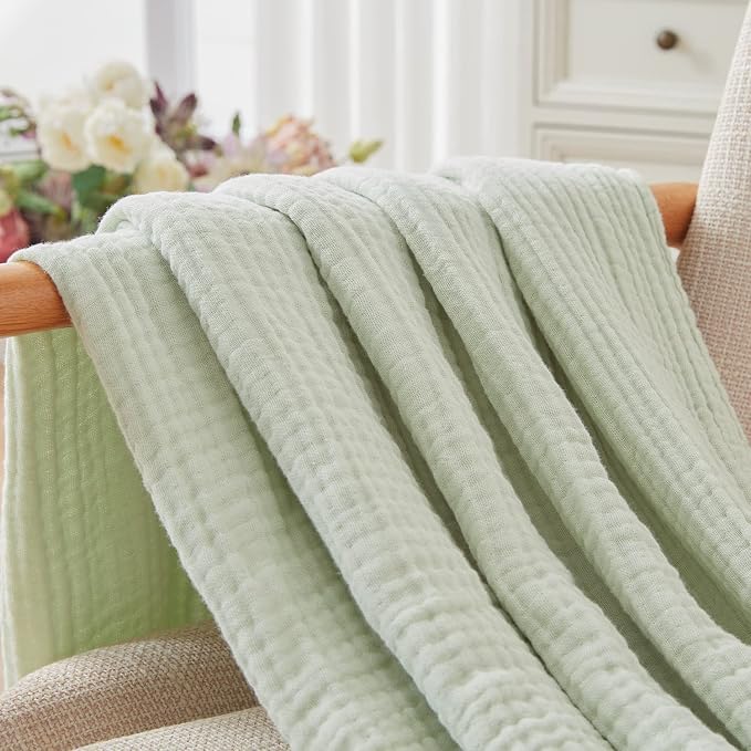 EMME Muslin Blankets for Adults Throw Blanket for Couch Breathable Gauze Soft Lightweight Airy Mint Green Queen 90" x 90"