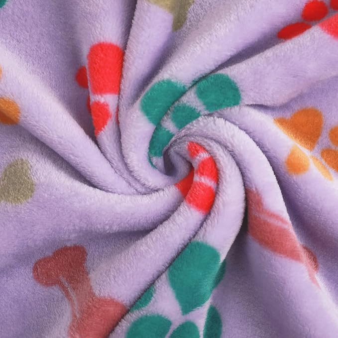 Luciphia 1 Pack 3 Blankets Fluffy Premium Fleece Pet Blanket Flannel Paw Bone Printed Throw for Dog Cat(Small 23x16'', Purple/Pink/White) | Washable Throw Blanket for Crate, Couch, Bed, Travel. Cute Paw & Bone Print. Puppy Essential, Dog Gift,Purple/Pi...