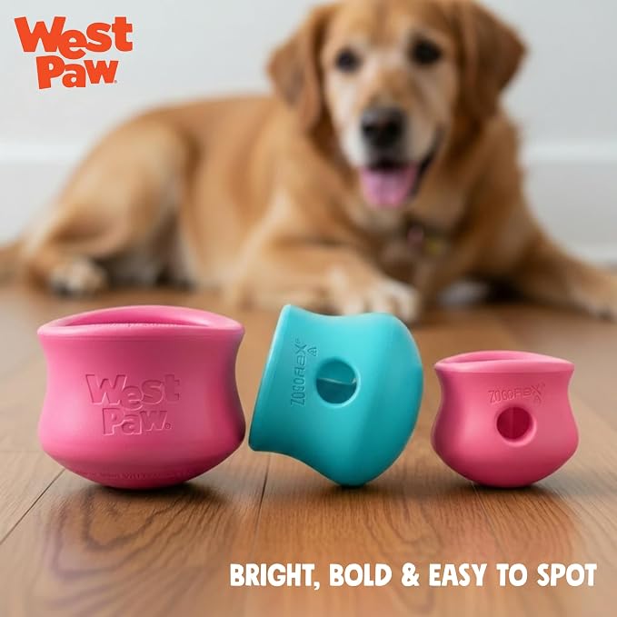 WEST PAW Zogoflex Toppl Interactive Treat Dispensing Puzzle Dog Toy for Mental Stimulation & Enrichment-Holds Kibble & Treats-Lickable, Freezable & Dishwasher Safe-Made in USA-Small-Geranium