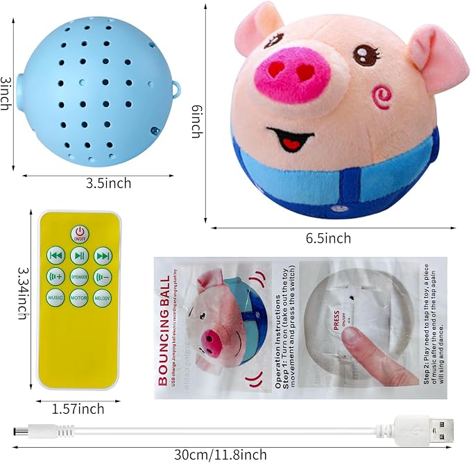 Interactive Plush Dog Toys, Interactive Puppy Toy Bouncing Rolling Dog Ball Remote Control with Music, Self Moving Pet Toy for Small/Medium/Large Bored Dogs to Keep Them Busy(Blue Pig)