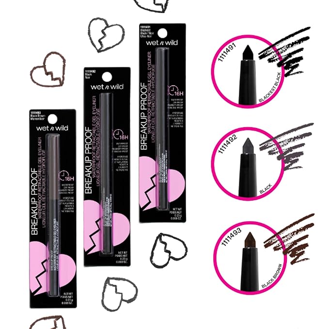 wet n wild Mega Last Breakup Proof Retractable Eyeliner - Ultra-Fine Brush, Waterproof,16-Hour Long-Lasting Wear - Cruelty-Free & Vegan - Black (Pack of 2)