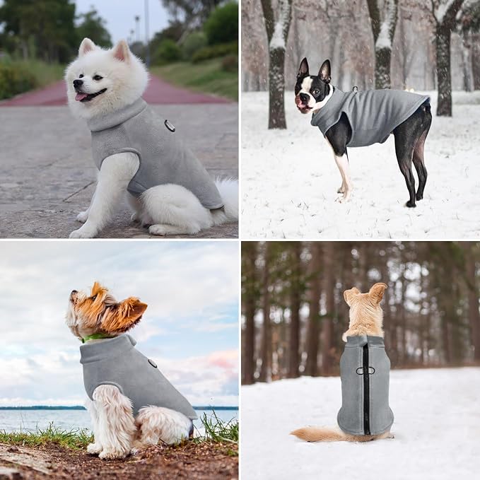 Idepet Dog Fleece Vest Sweater Zip Up Warm Pullover Dogs Jacket with D-Ring Leash Winter Cold Weater Coat Pet Sweatershirt Clothes Hoodie for Small Medium Dogs Boy Girl (Gray, XS)
