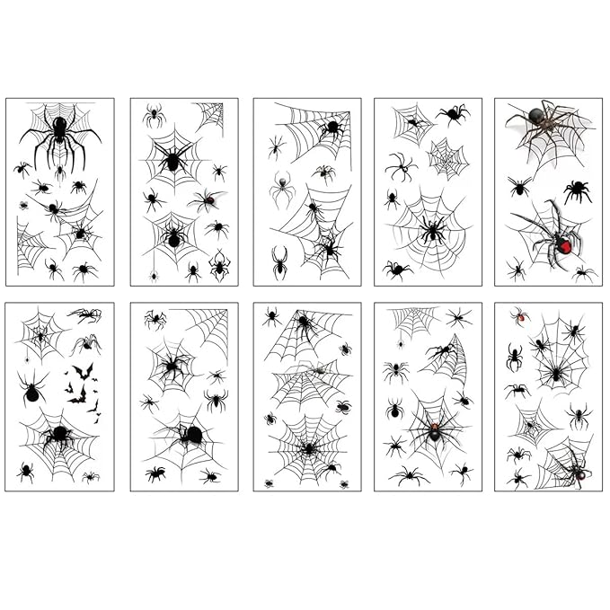 10 Sheets Halloween Temporary Tattoos Mixed Styles Halloween Spider Web Tattoos Red Spider Fake Tattoos Realistic Black Stickers Waterproof Cobweb Tattoo for Kids Boys Girls Body Art Makeup