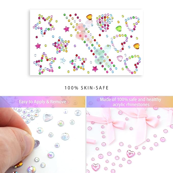 SAOROPEB 5 Sheets Face Gems Face Jewels Stickers, Self Adhesive Eye Body Face Nail Crystal Rhinestones Rainbow for Women Festival Accessory and Nail Art Decorations