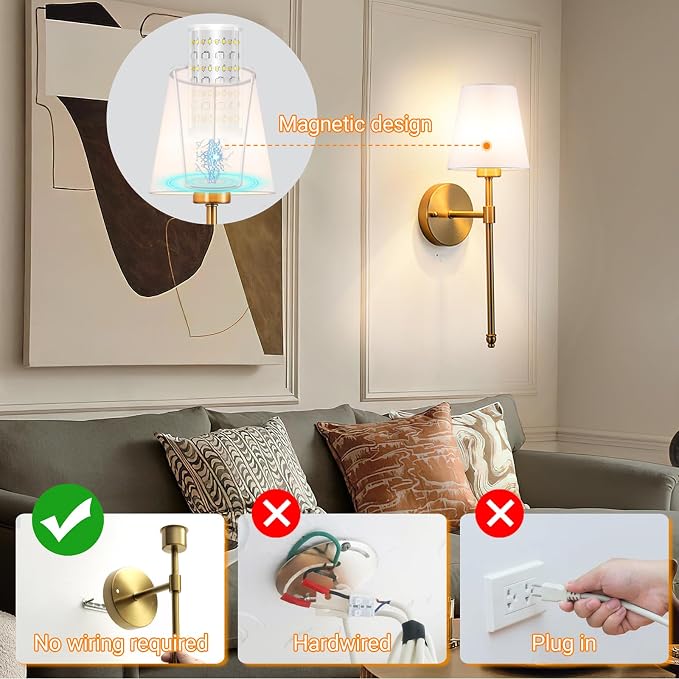 Battery Operated Wall Sconces Set Of 2, Wireless Battery Wall Light With 10000mAh RGB Rechargeable Magnetic Bulb, Rechargeable Wall Sconce With Remote Control For Bedroom, No Electrician Required