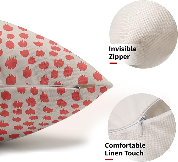 Coral Cream Pillow Covers 12x20 Set of 2 Boho Design Polka Dot Throw Pillows Modern Brush Strokes Print Decorative Outdoor Pillowcase Lumbar Cushion Cover Linen Pillow Case for Home Sofa Couch Bed