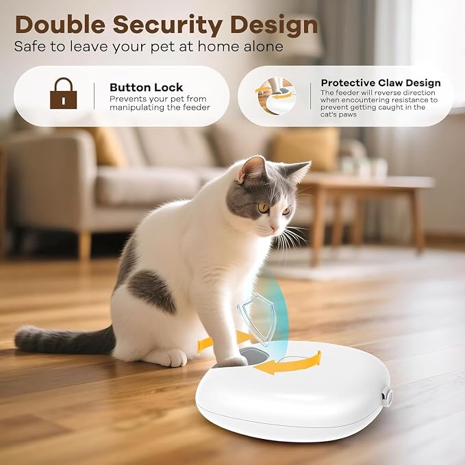 Automatic Cat Feeder Wireless, Sharper Image Auto Cat Food Dispenser for Dry Food with 4 Ice Packs, Rechargeable Auto Feeder for Cats and Dogs with Programmable Timer Low Battery Indicator, White