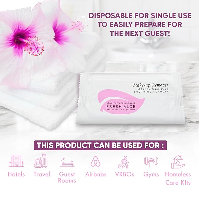 Fresh Aloe Makeup Remover Wipe for Hotel, AirBnB, VRBO, Vacation Rental (Case of 300)
