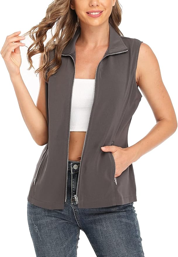 MISS MOLY Women's Lightweight Vest Casual Zip Up Utility Vest Hiking Golf Sleeveless Jackets with Pockets