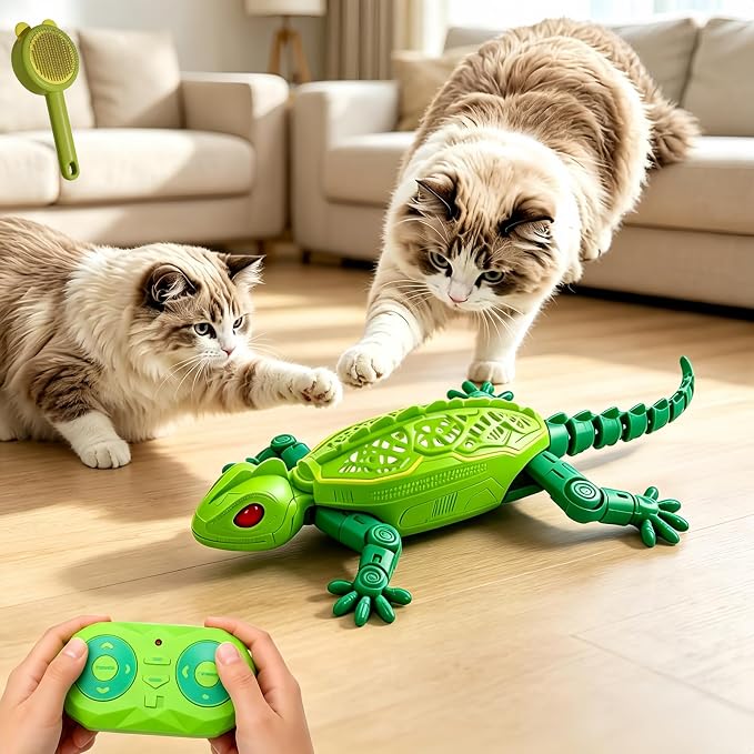 Remote Control Lizard Cat Toy,Remote Control Rechargeable Wall Climbing Gecko Toy, Wall Crawling Lizard Interactive Pet Play Accessory, Fun Prank Entertainment Toy for Cats and Dogs(Green)