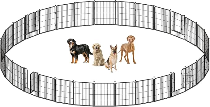CAPHAUS 24/32/40 Inch Height Bold Metal Foldable Heavy-Duty Pet Playpen with Door, Available in 8/16/24/32 Panels Indoor/Outdoor Portable Kennel, Dog/Animals Exercise Fence Cage for Yard, RV, Camping