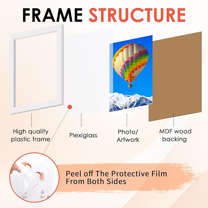 4x6 Picture Frame Set of 6, White Photo Frames Bulk with HD Plexiglass for Wall Hanging or Tabletop Display, Multi Picture Frames Collage for Wall Decor