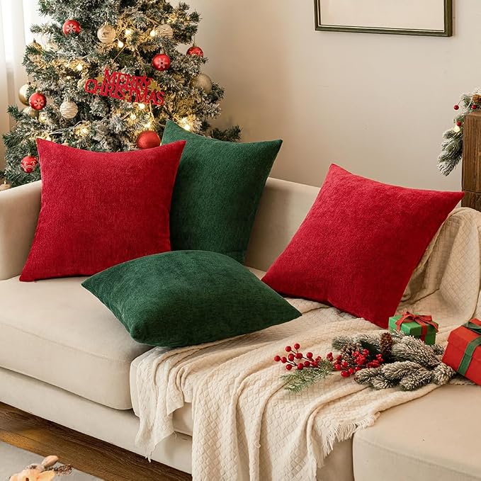 MIULEE Pack of 2 Red Decorative Pillow Covers 18x18 Inch | Soft Chenille Couch Throw Pillows Farmhouse Cushion Covers for Home Decor Sofa Bedroom Living Room
