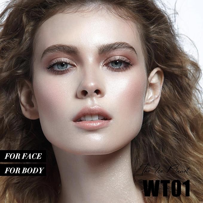 FOCALLURE Shimmer Face Highlighter Makeup Powder, Gel to Powder Glow Finish, Leaving a Lightweight & Healthy Radiance, Long Lasting Luminous Face Body Highlighter Makeup,WT01 The Ice Planet