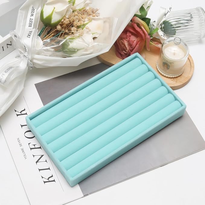Velvet Jewelry Trays for Drawers, Blue 8 Rolls | Stackable Jewelry Drawer Organizer Inserts, Ring Earring Necklace Bracelet Holder Organizer Storage Display Tray