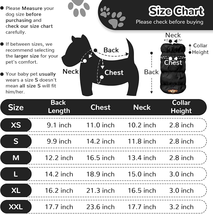 ABRRLO Winter Warm Dog Jacket for Small Medium Dogs Cat Cold Weather Coats with Harness Paded Dogs Fleece Vest Waterproof Windproof Dog Snow Jacket Pet Puppy Clothes (Black,L)