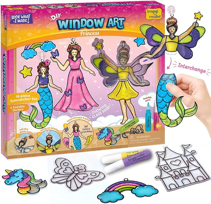 Imagimake Window Art Princess | Suncatcher Kit | Arts and Crafts for Kids Ages 8-12 | Girls Toys Age 6-8 | Princess Gifts for Girls Age 6-8 | 5 Year Old Girl Gift | Fun Christmas Gifts for Grandkids