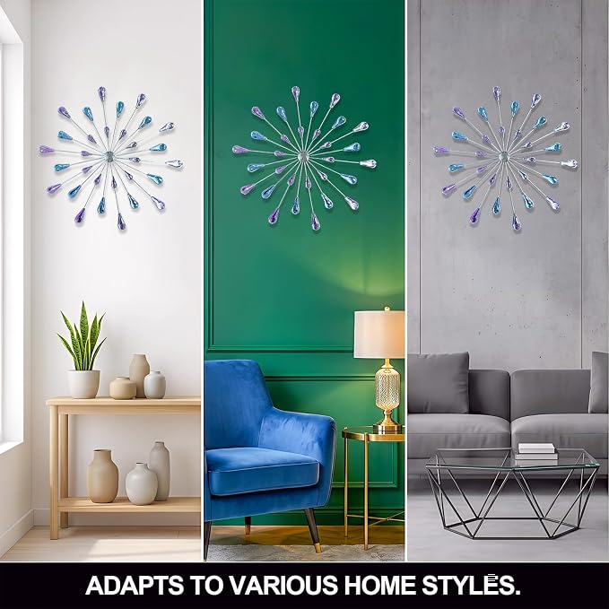 ZEXUIRU 3 Set Silver Starburst Wall Art for Home Decor Metal Bling Crystal Rhinestones Sunburst Wall Decor Sparkling Rhinestone Art Accent Silver - 13in