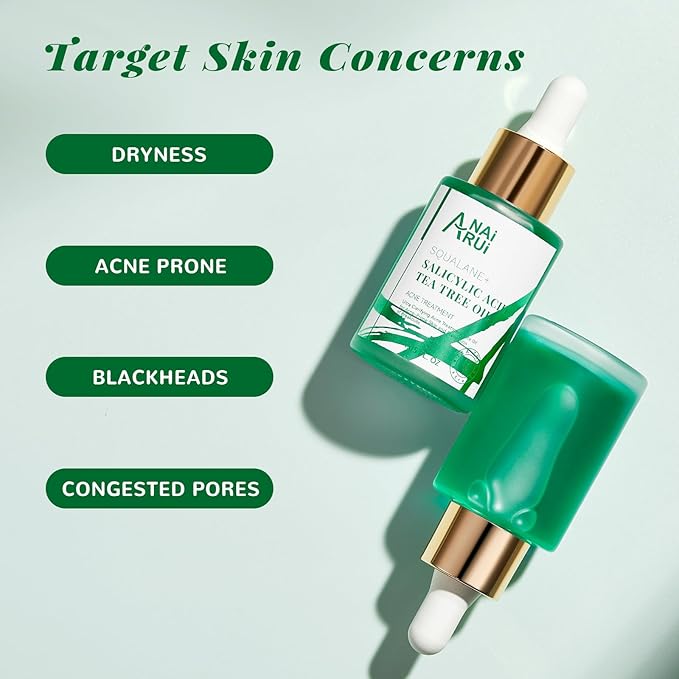 ANAI RUI Acne Face Oil,Tea Tree Oil with Salicylic Acid,Acne Prone Skin Oil,Soothe Acne,Redness Relief, Tea Tree Oil for Face,Back, Clarifying & Purifying 1Fl.OZ
