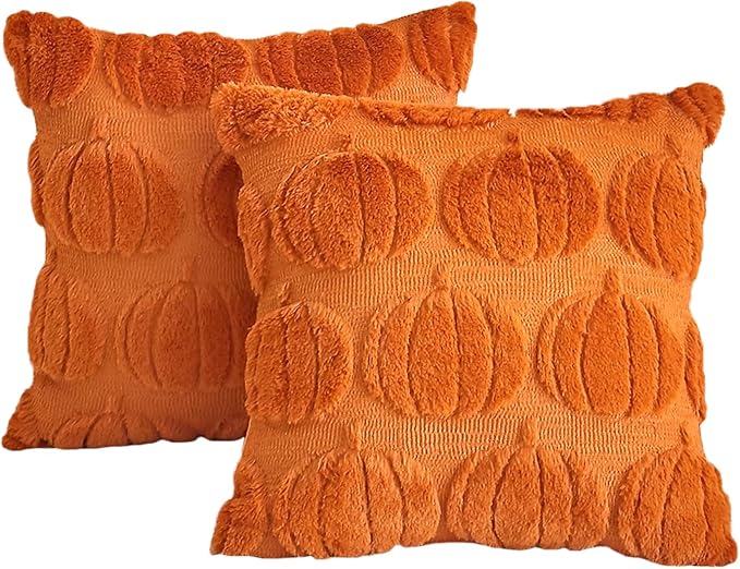Pack of 2 Best Gift Happy Fall Y'all Pumpkin Fluffy Soft Decorative Throw Pillow Covers Cushion Case for Bed Couch Sofa Farmhouse Square 18''X18'inches (Pumpkin)