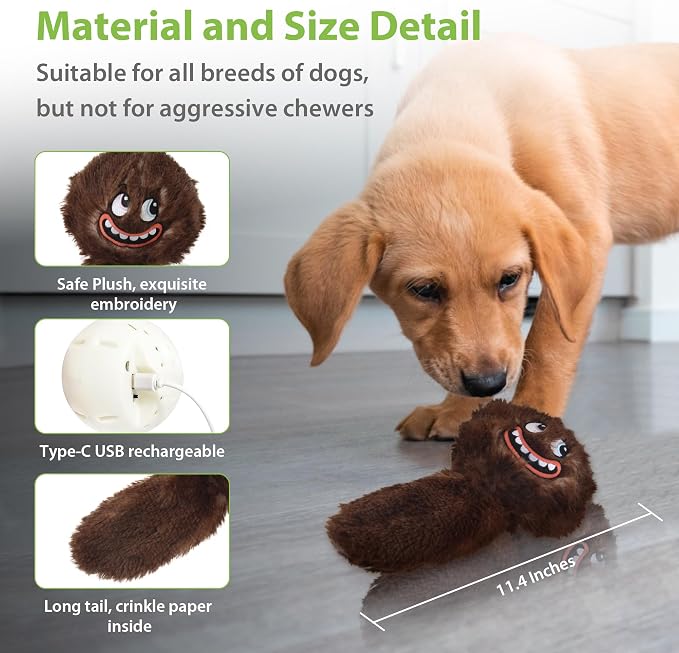 PETGEEK Upgraded Vibrating Squeaky Dog Ball, Rechargeable 900mAh, Brown