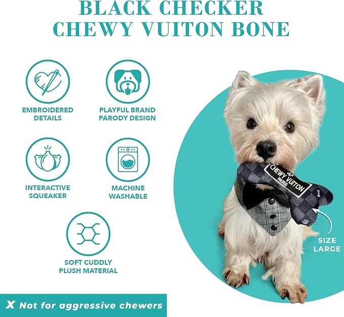 Haute Diggity Dog Chewy Vuiton Bone Plush Dog Toy, Designer Parody Toy