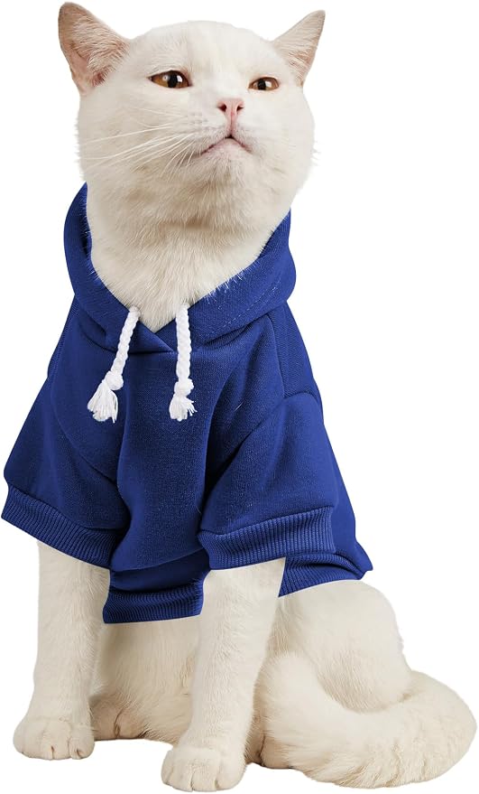 Basic Dog Hoodie Sweatshirt Puppy Sweater Warm Cat Costumes Pet Clothes for Chihuahua Puppy Kitten Small Medium Dogs Royal Blue Medium