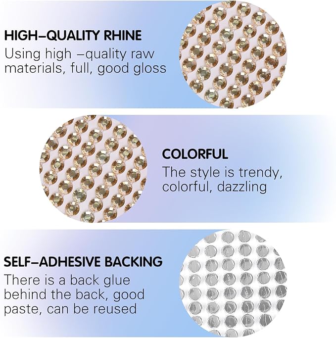 8 Sheets Rhinestone Stickers，3584 Pcs Gem Stickers for DIY Face Eyes Makeup Hair（Shallow Golden-3/4/5/6mm）