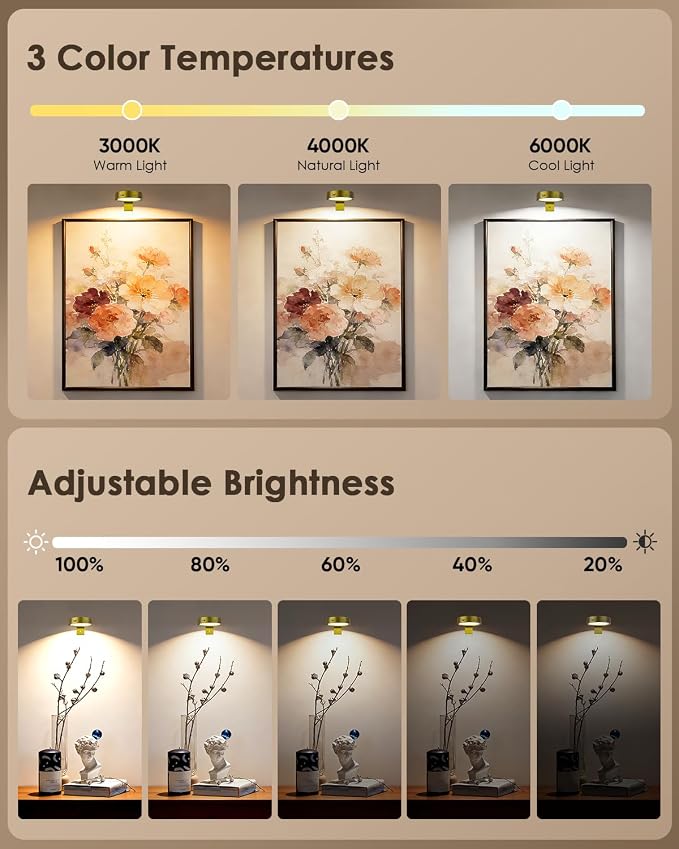 Picture Lights for Wall, Rechargeable Battery Magnetic Wall Lights with 3 Color Temps and 12 RGB, Picture Light with Remote, Dimmable and Timer, Decor Light for Painting/Frame/Art Display