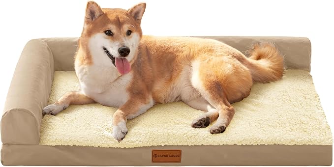 Patas Lague Orthopedic Large Dog Bed Washable Pet Sofa Bed 36''X24'' Beige | 2-Sided Bolster Egg-Crate Foam Dog Couch Large Sized Dogs, Waterproof Removable Washable Cover, Nonskid Bottom Pet Crate Mat